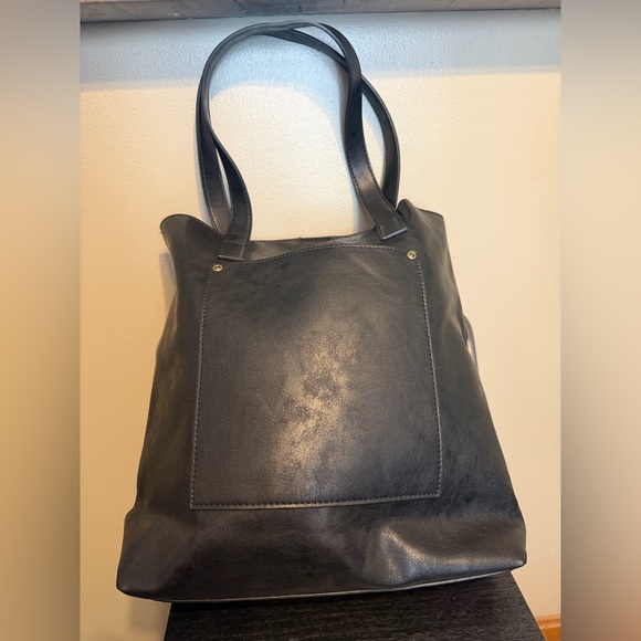 Joy Susan Handbags - Joy Susan Black Faux Leather Tote Bag Large Minimalist Shoulder Bag